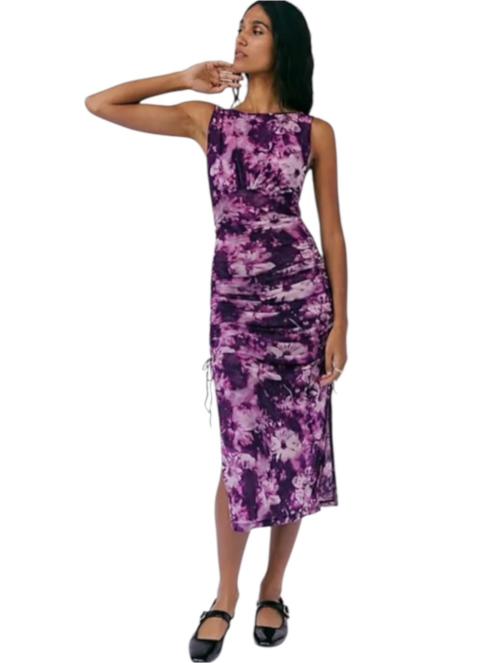 Free People Take Me Away Purple Combo Mesh Bodycon Midi Dress